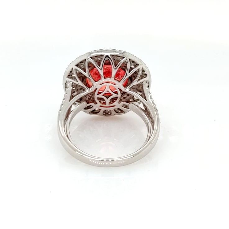 7.80 Cts Rhodochrosite and 1.52 Cts White Diamond Ring in 18K WG