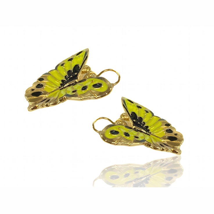 3 Pack Gold Tone White, Yellow and Pink Enamel Butterfly Earrings