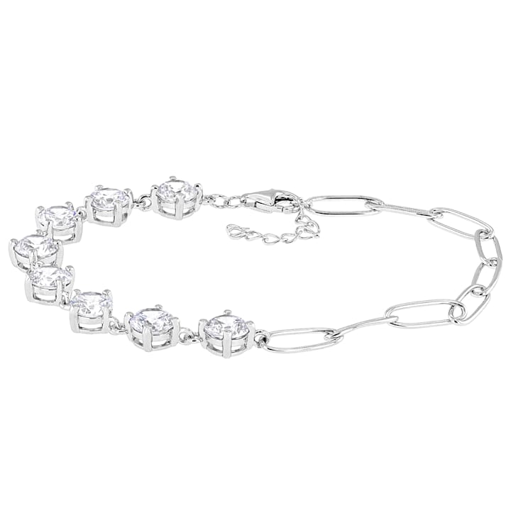 CZ And Paperclip Link Bracelet In Sterling Silver
