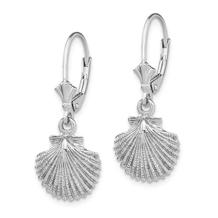 Rhodium Over 14k White Gold Textured Scallop Shell Earrings