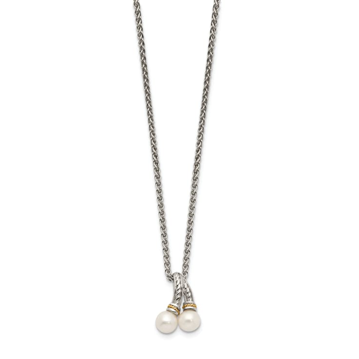 Rhodium Over Sterling Silver with 14K Accent 6-7mm Freshwater Cultured
Pearl Necklace