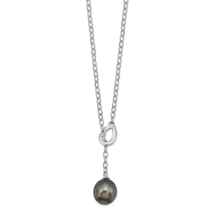 Rhodium Over Sterling Silver 9-10mm Teardrop Tahitian Saltwater Cultured
Pearl Slide Necklace