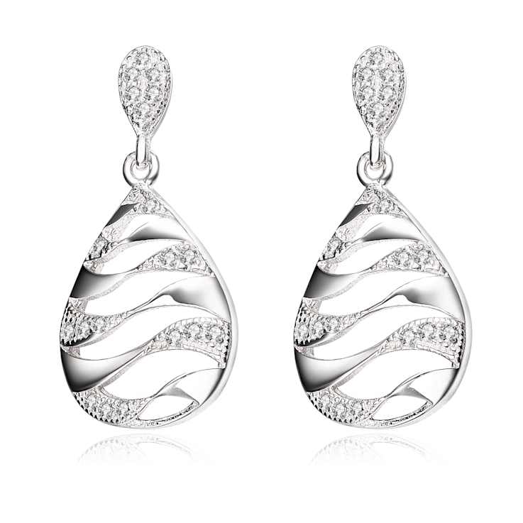 CZ Cascade Drop Earrings In Sterling Silver