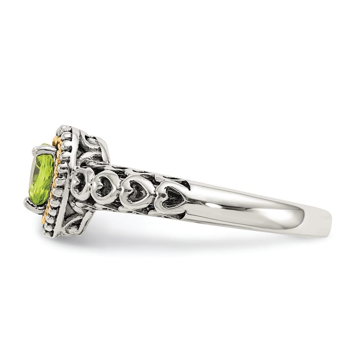 Sterling Silver with 14K Accent Antiqued Peridot Ring