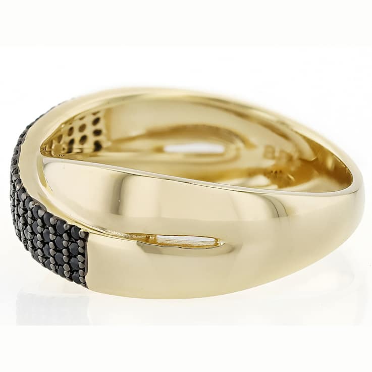 Black Spinel Crossover Band Ring In 18K Gold Over Sterling Silver 0.66ctw