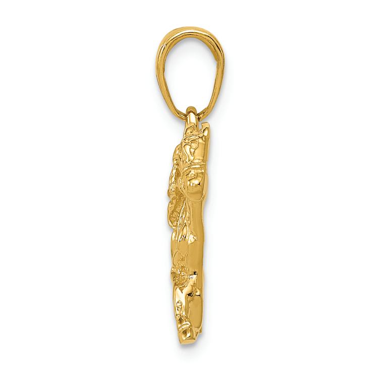14k Yellow Gold Textured Jockey on Horse Pendant