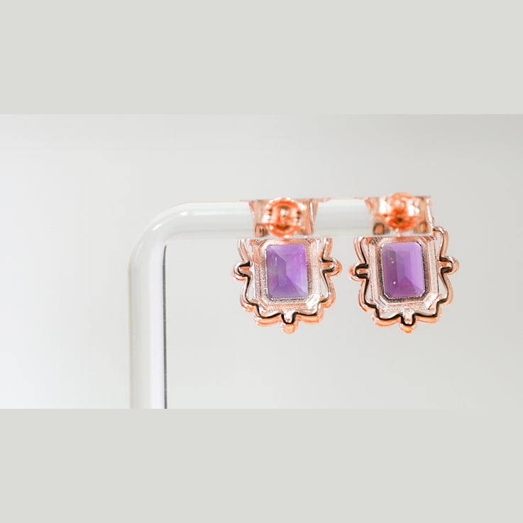 Amethyst and CZ 4.51 Ctw Octagon 18K Rose Gold Over Sterling Silver
Center Design Earrings Jewelry