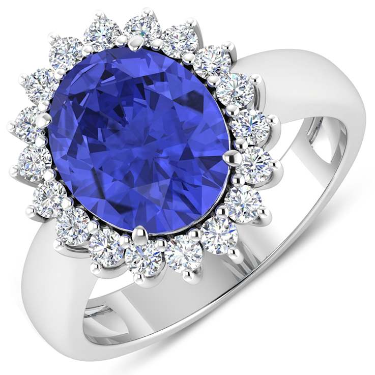 3.97ctw Violet Tanzanite and Diamond 14K White Gold Halo Ring