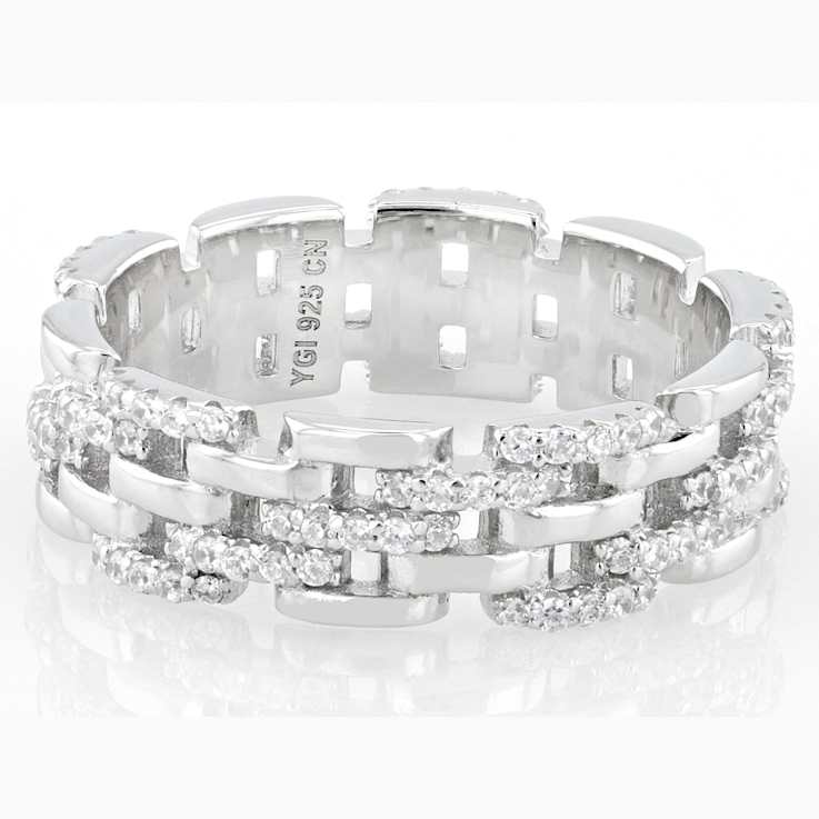 Stacking Link CZ Band Ring In Sterling Silver