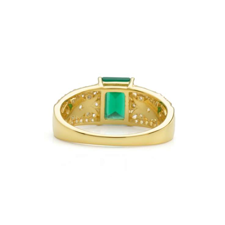 Agate and White Topaz 14K Yellow Gold Over Sterling Silver Ring