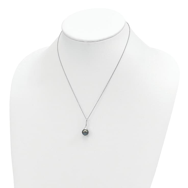 Rhodium Over Sterling Silver 9-10mm Teardrop Tahitian Saltwater Cultured
Pearl Necklace