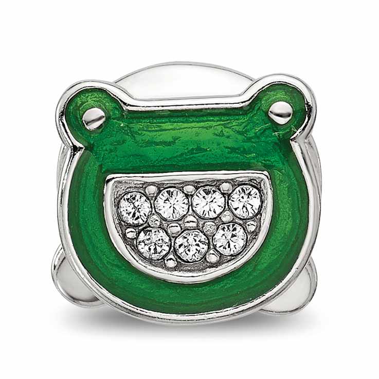 Sterling Silver Enamel Frog with Crystal Bead