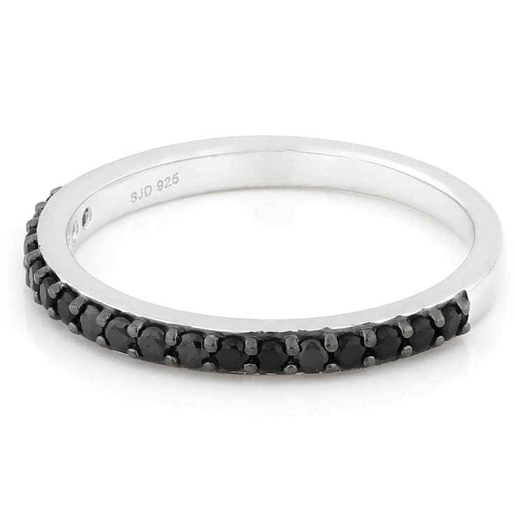 Black CZ Accent Band Ring In Sterling Silver