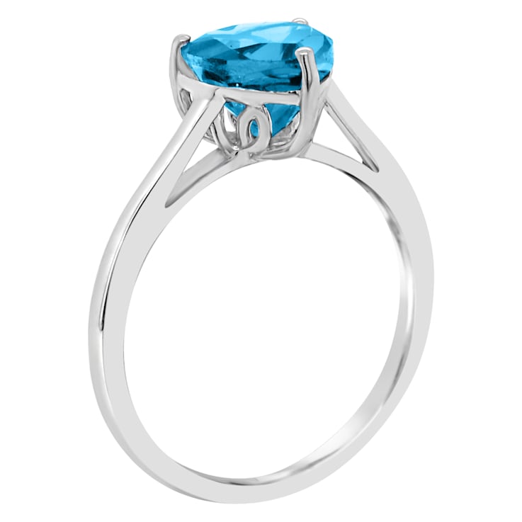 8mm Heart Shape Swiss Blue Topaz Rhodium Over Sterling Silver Ring