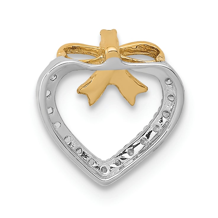 14k White Gold and Yellow Rhodium Over 14k White Gold Diamond Heart with
Bow Chain Slide Pendant
