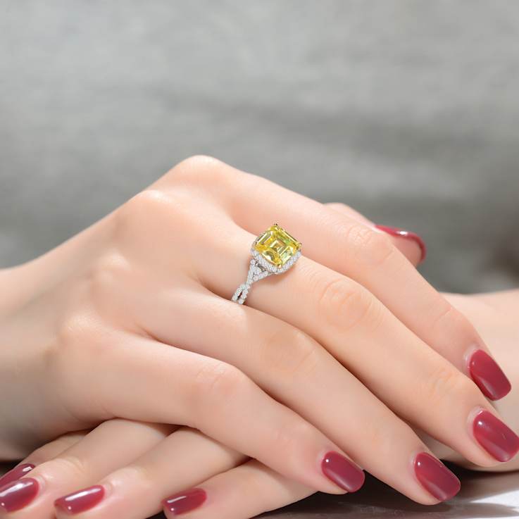 Citrine Color CZ Twisted Solitaire Ring In Sterling Silver