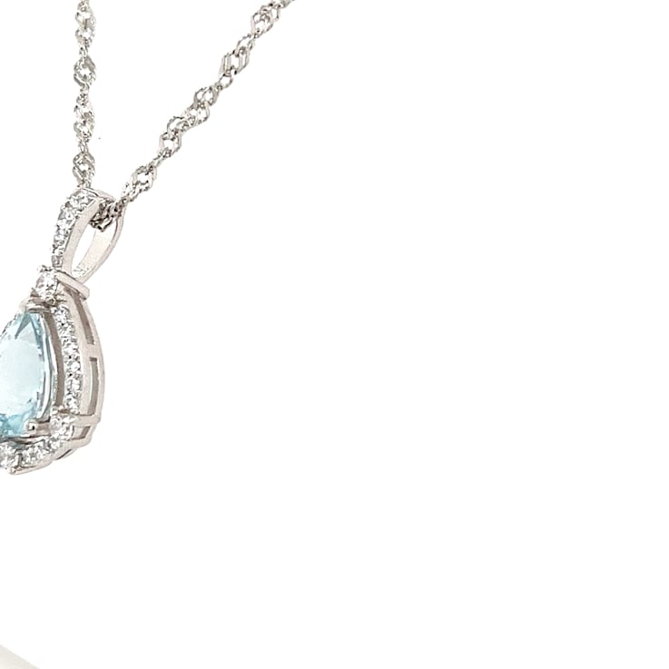 Rhodium Over Sterling Silver 9x7mm Pear Shaped Aquamarine Pendant 2.10ctw