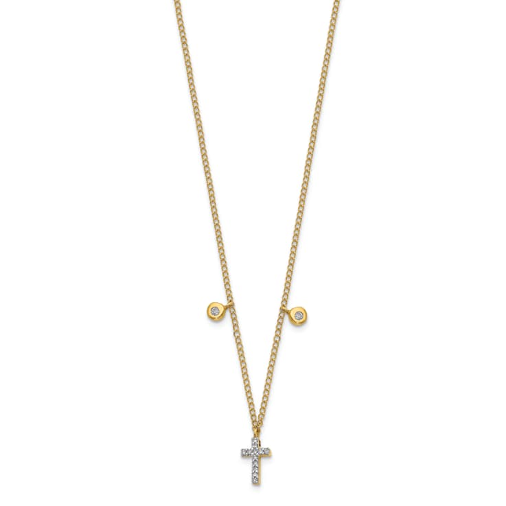 10k Yellow Gold and Rhodium Over 10k Yellow Gold Cable Link Diamond
Cross 18 inch Necklace