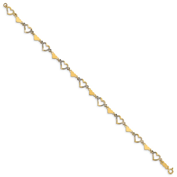 14K Yellow Gold Polished Diamond-cut Open and Stamp Heart Bracelet