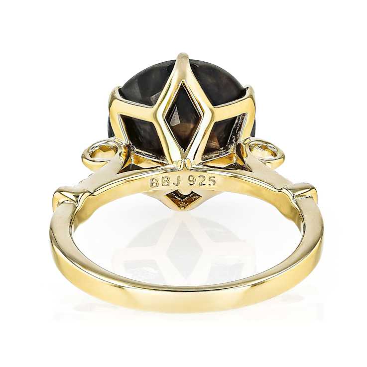 Golden Sheen Sapphire Round Solitaire Ring In 18K Gold Over Sterling
Silver 8.03ct