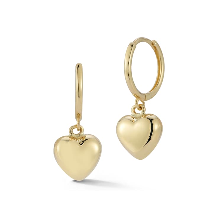 Bellissima Gold 14K Yellow Gold Puffed Heart Charm Huggie Hoop Earrings