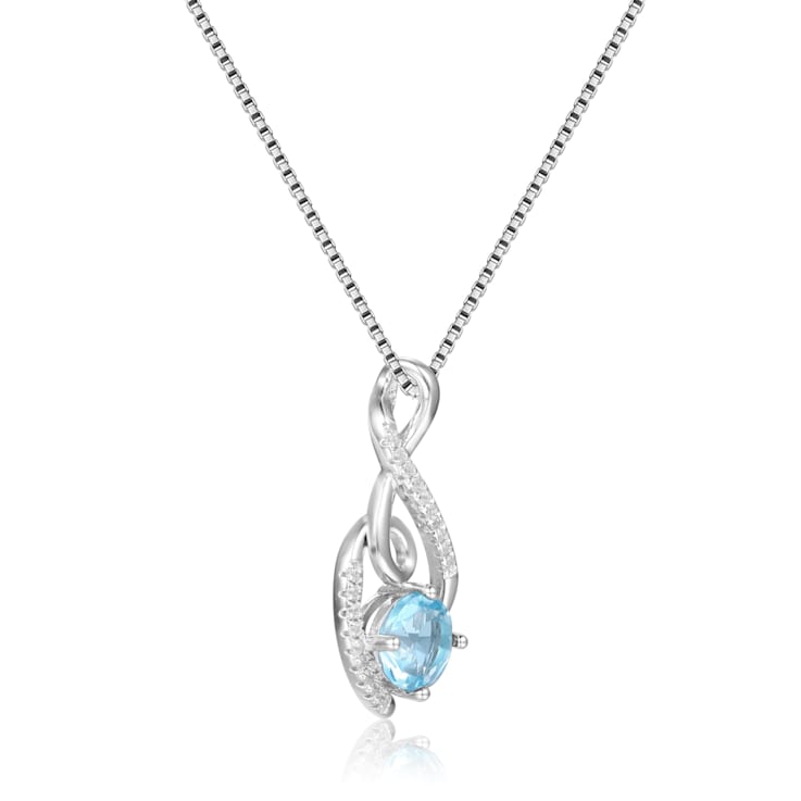 Round Blue Topaz and White Sapphire Sterling Silver Pendant With Chain
