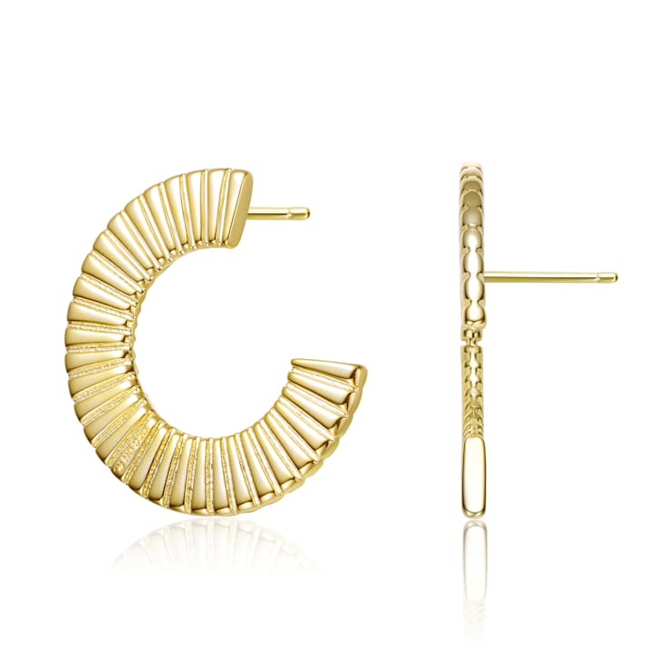 Ribbed Open Circle Drop Earrings In 14K Gold Over Brass