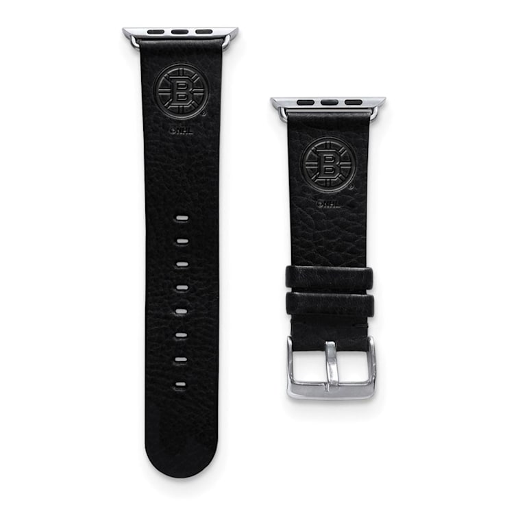 Gametime NHL Boston Bruins Black Leather Apple Watch Band (38/40mm S/M).
Watch not included.