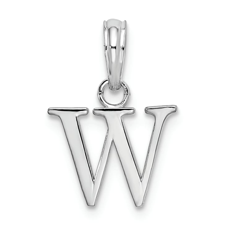 Sterling Silver Polished Block Initial -W- Pendant