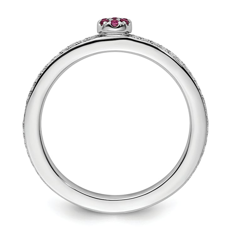 14K White Gold Stackable Expressions Rhodolite and Diamond Ring 0.075ctw