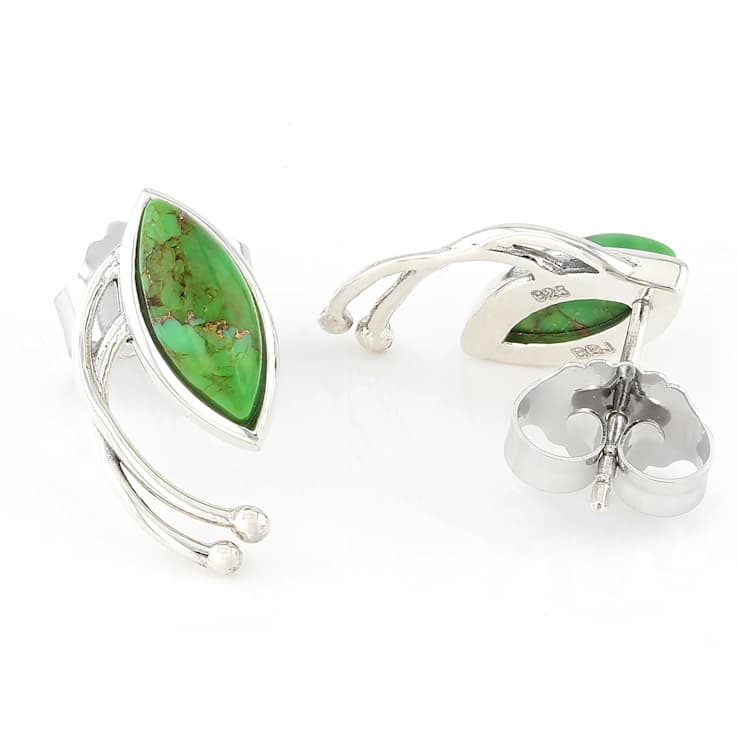Green Turquoise Sterling Silver Earrings 10x4mm