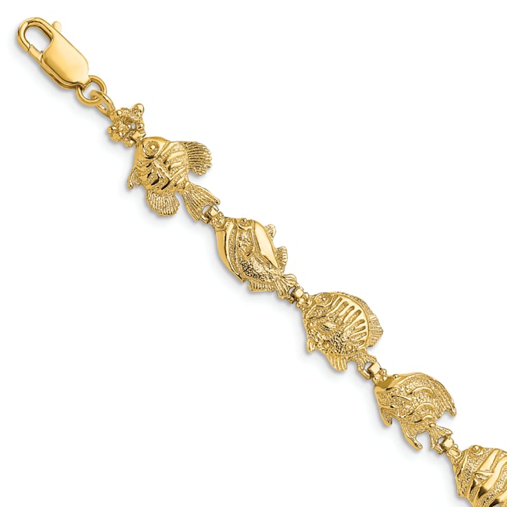 14k Yellow Gold Textured Fish Bracelet