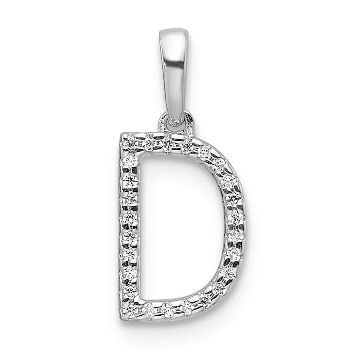 Rhodium Over 14k White Gold Diamond Letter D Initial Pendant
