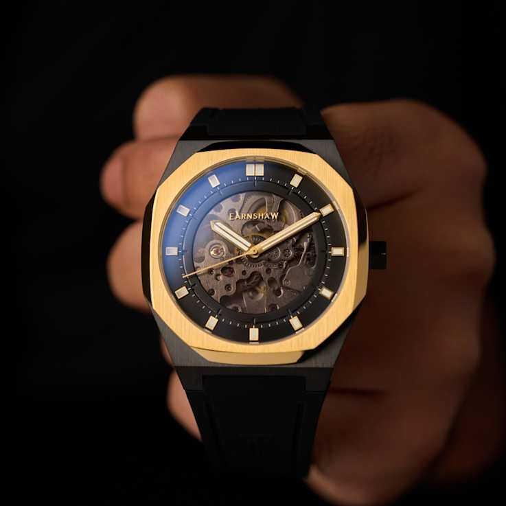 Thomas Earnshaw Discovery Drake Skeleton Black Dial Black Stainless
Steel Band Automatic Watch