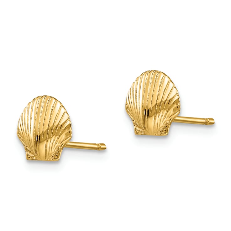 14k Yellow Gold 7mm Mini Scallop Shell Stud Earrings