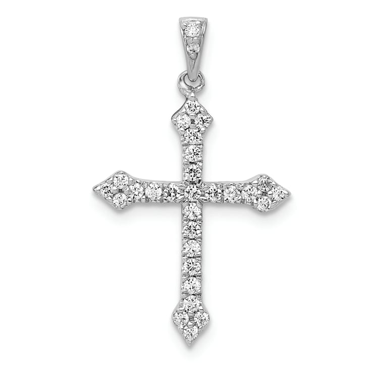 Rhodium Over 14k White Gold Diamond Cross Pendant