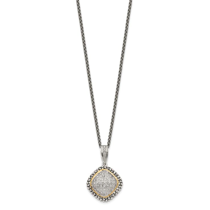 Sterling Silver Antiqued with 14K Accent Diamond 18-inch Necklace
