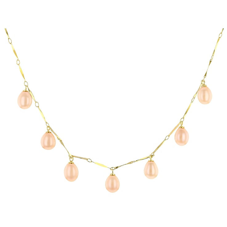 Peach Freshwater Pearl Drop Necklace In 18K Gold Over Sterling Silver