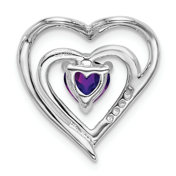 Rhodium Over 14k White Gold Amethyst and Diamond Heart Pendant