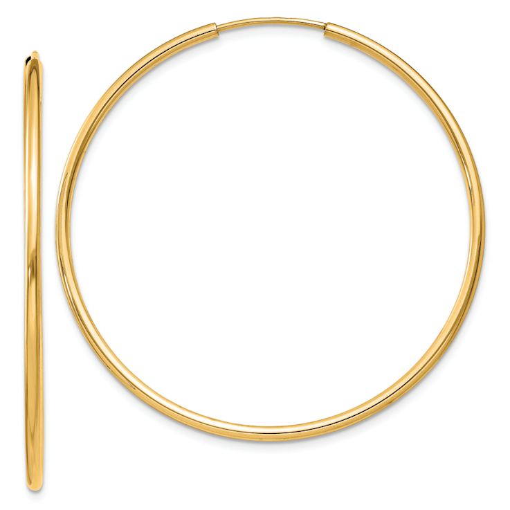 14k Yellow Gold 1 5/8" Polished Round Endless Hoop Earrings