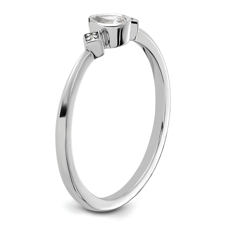Rhodium Over 14K Gold Petite Pear Diamond Ring 0.13ctw