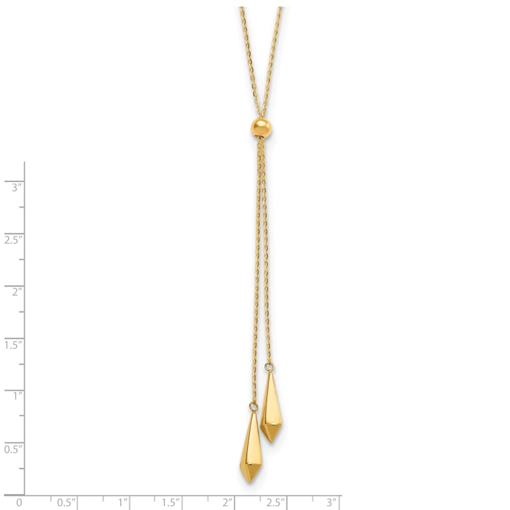 14K Yellow Gold Polished Adjustable Y Drop Necklace