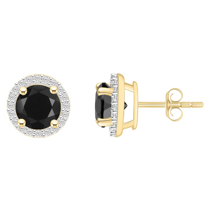 6mm Round Black Onyx And Created White Sapphire 10k Yellow Gold Halo
Stud Earrings
