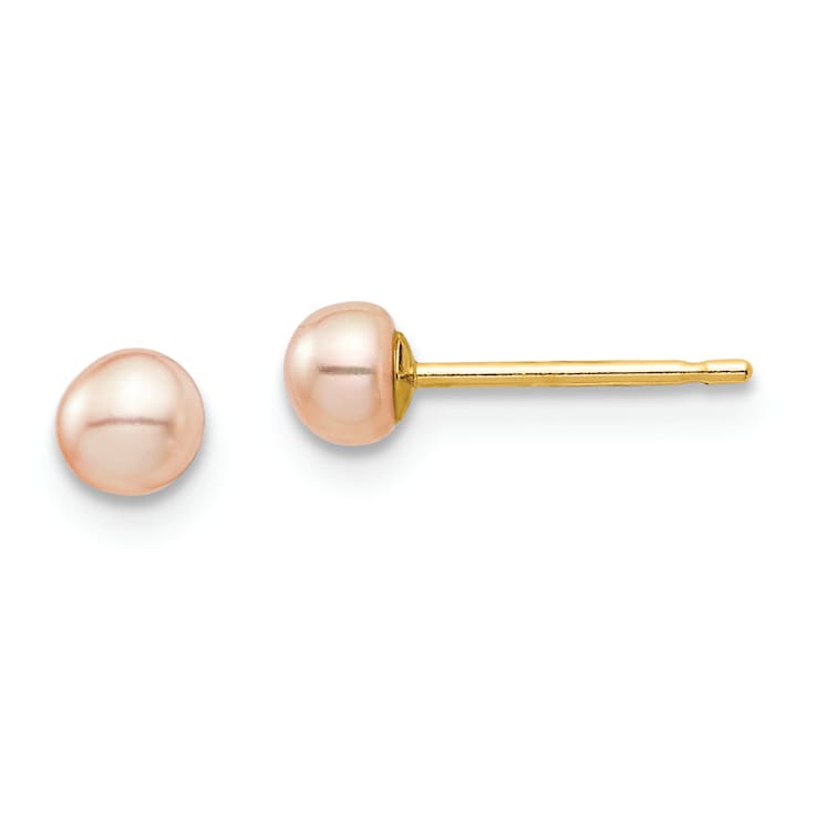 14K Yellow Gold Children's 3-4mm Pink Button Freshwater Cultured Pearl
Stud Earrings