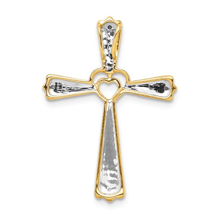 14K Yellow Gold with Rhodium Diamond Cross Pendant