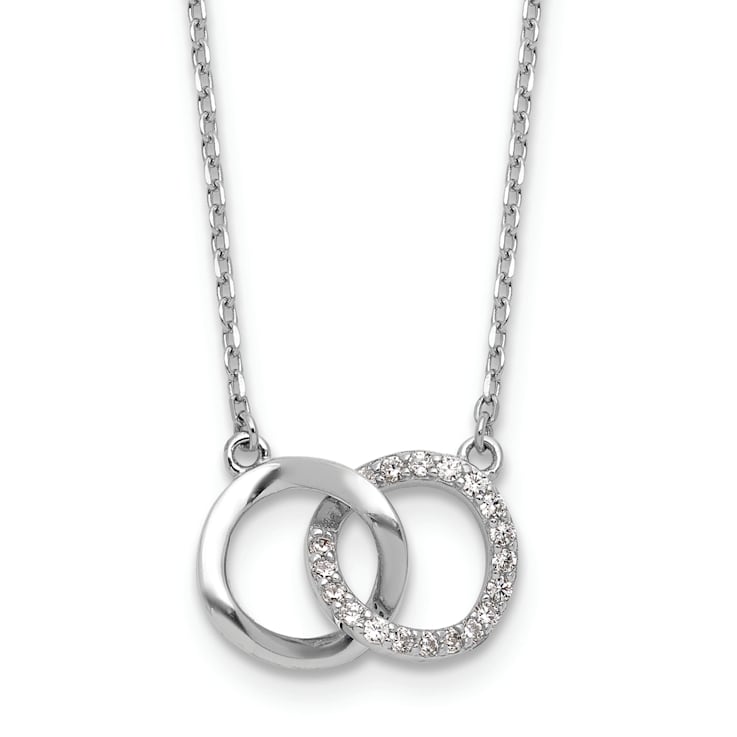 Rhodium Over Sterling Silver Cubic Zirconia Interlocking Ring Necklace