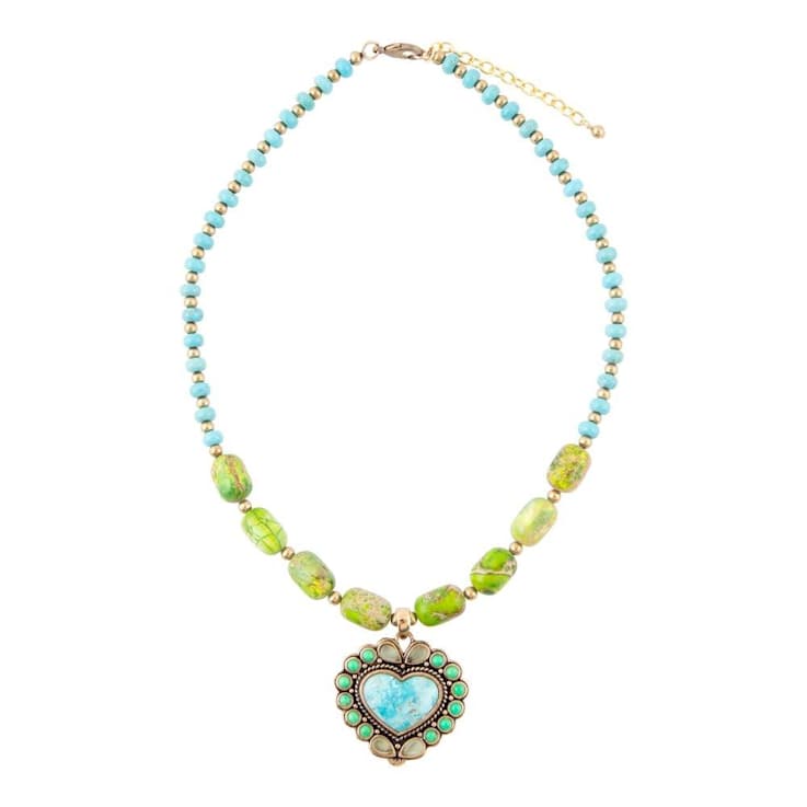 Barse Jewelry Legacy Lime Green and Blue Composite Turquoise Gold Tone
Heart Necklace