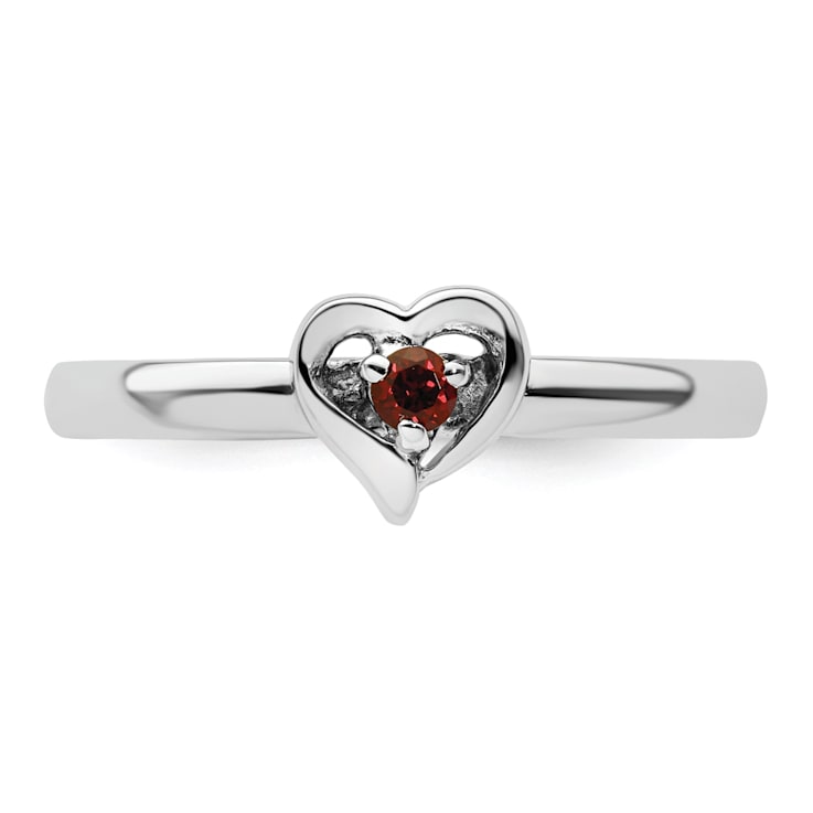Sterling Silver Stackable Expressions Garnet Heart Ring 0.09ctw