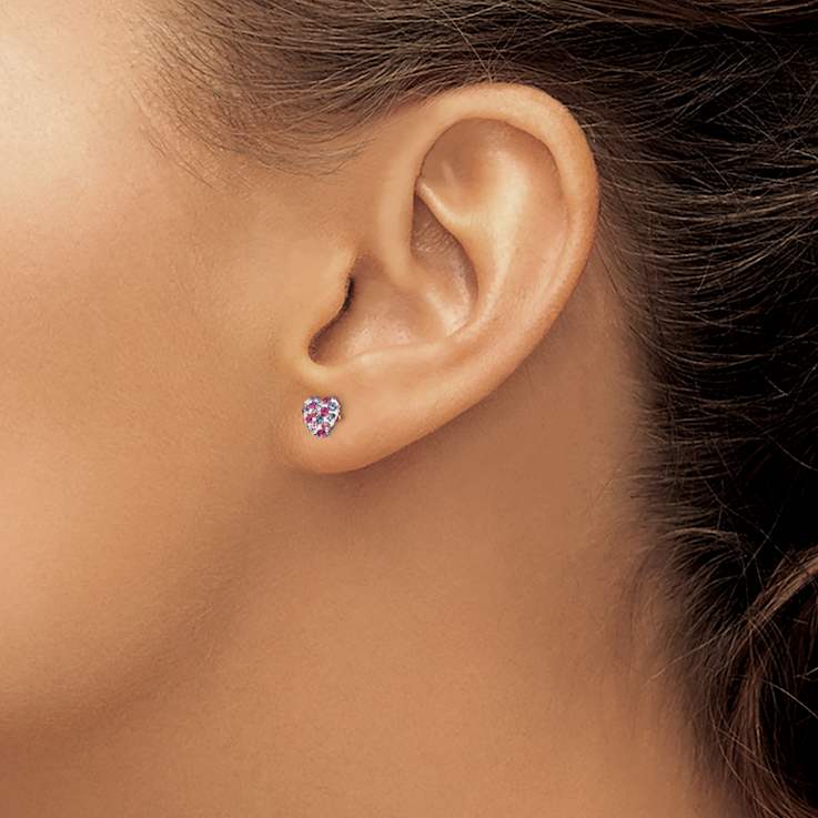 14k Yellow Gold Multi-colored Crystal 6mm Heart Stud Earrings