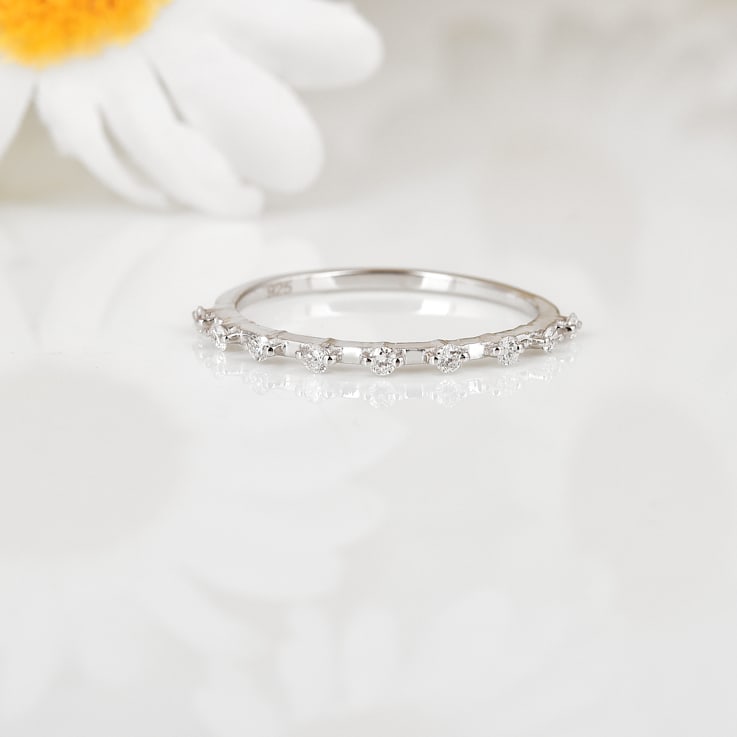 Rhodium Over Sterling Silver Lab Grown Diamond Stackable Half Eternity
Band Ring VS G-H